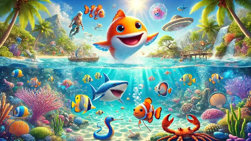 Ilustrasi arena laut dalam permainan tembak ikan RPZZZ