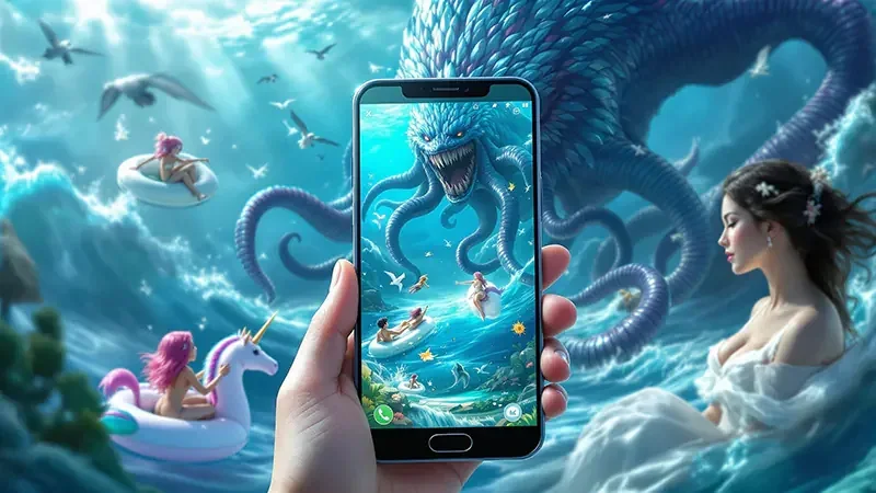 Layar permainan tembak ikan bertema bawah laut di RPZZZ
