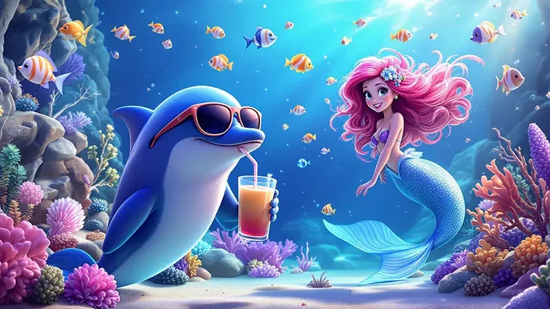 Tampilan permainan tembak ikan dengan meriam dan target bawah laut